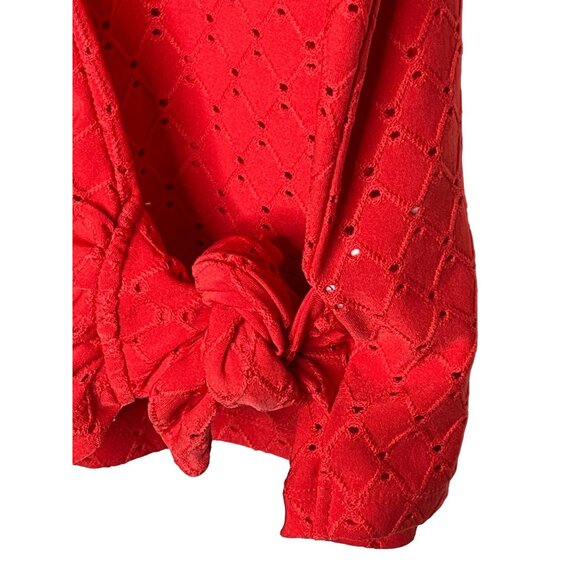 Michael Kors Eyelet Puff Sleeve Blouse S Orange V-Neck Short Sleeve Top - Picture 6 of 10